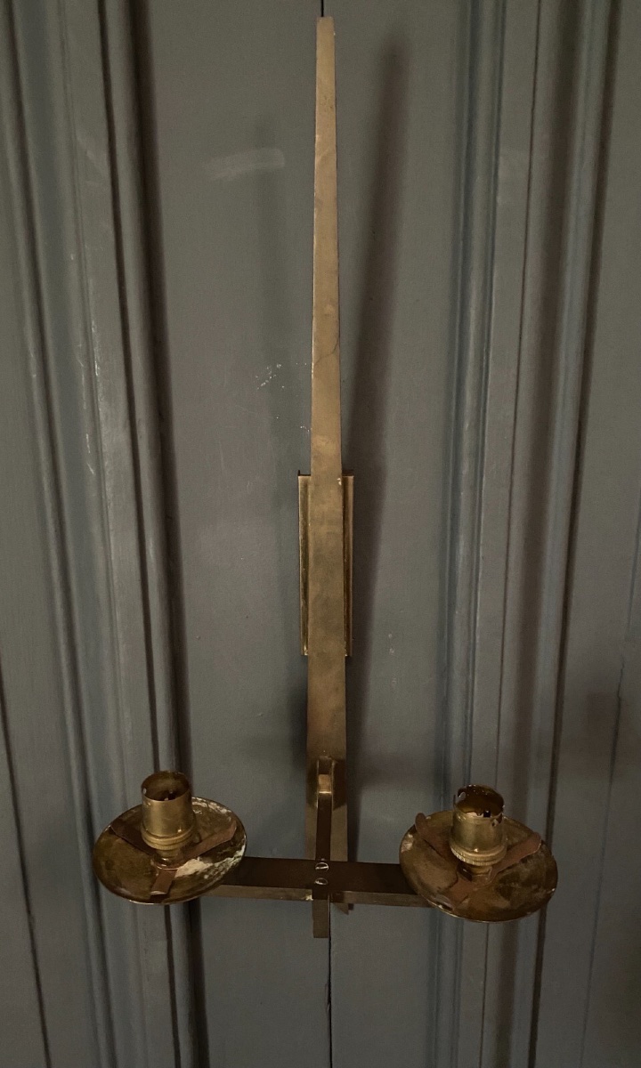 Applique en bronze moderniste 1960 deux feux -photo-4