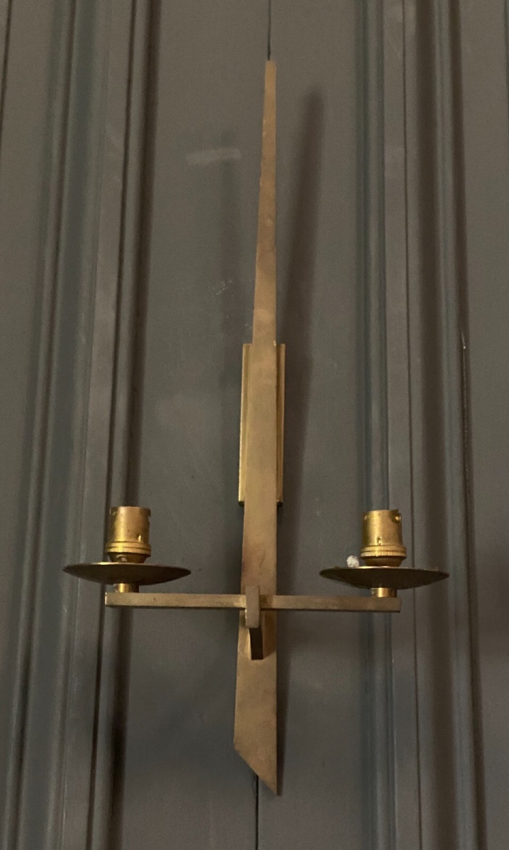 Applique en bronze moderniste 1960 deux feux -photo-3