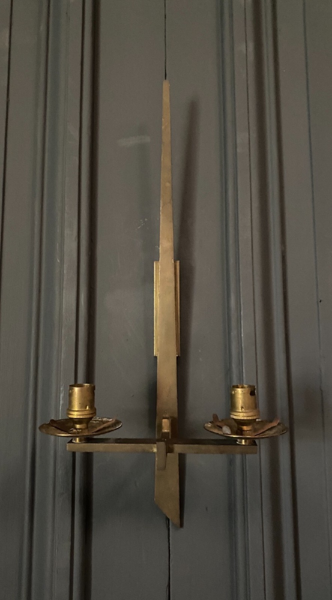 Applique en bronze moderniste 1960 deux feux 