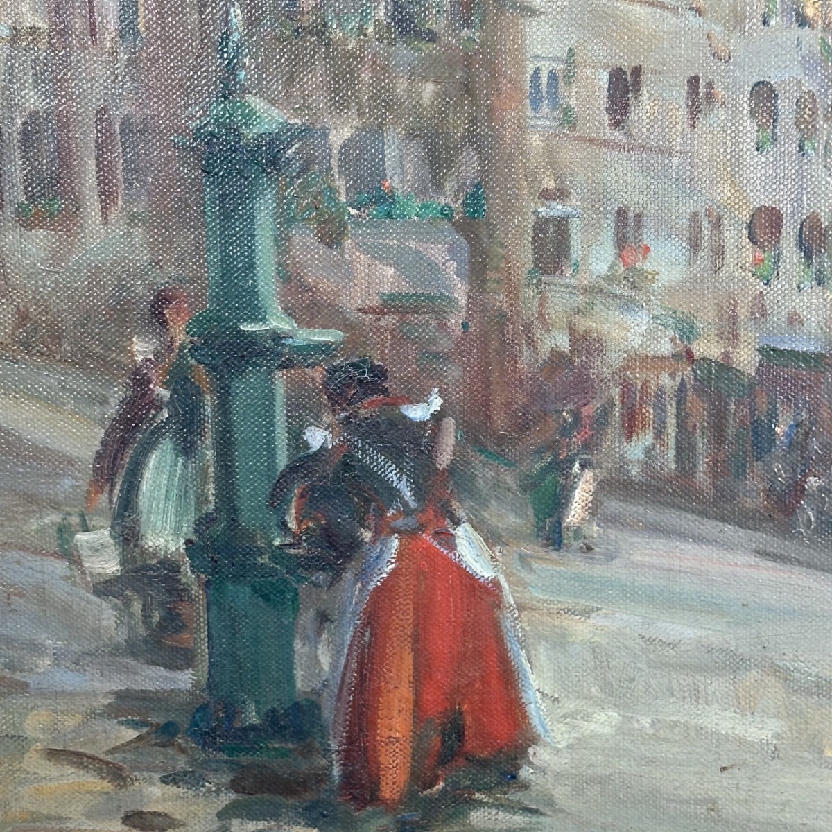 Huile sur toile représentant des femmes à la fontaine par Louis Dumoulin -photo-2