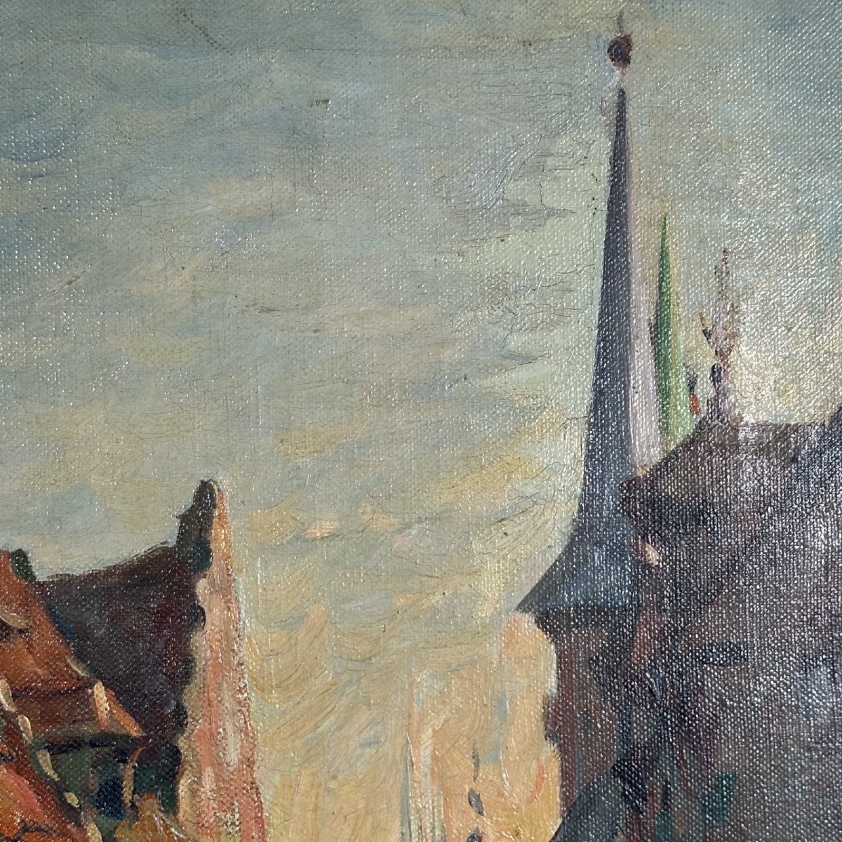 Huile sur toile représentant des femmes à la fontaine par Louis Dumoulin -photo-4