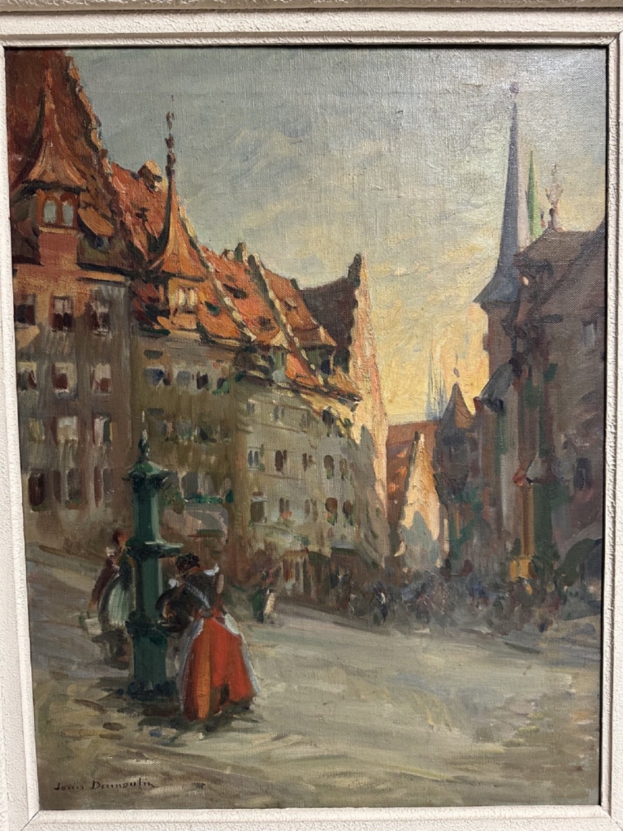 Huile sur toile représentant des femmes à la fontaine par Louis Dumoulin -photo-6