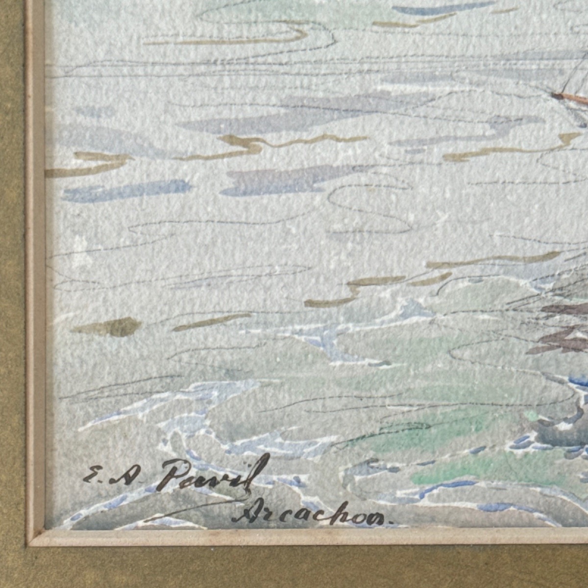 Aquarelle sur papier par Elie Anatole Pavil Arcachon 1930 bateau à voile -photo-3
