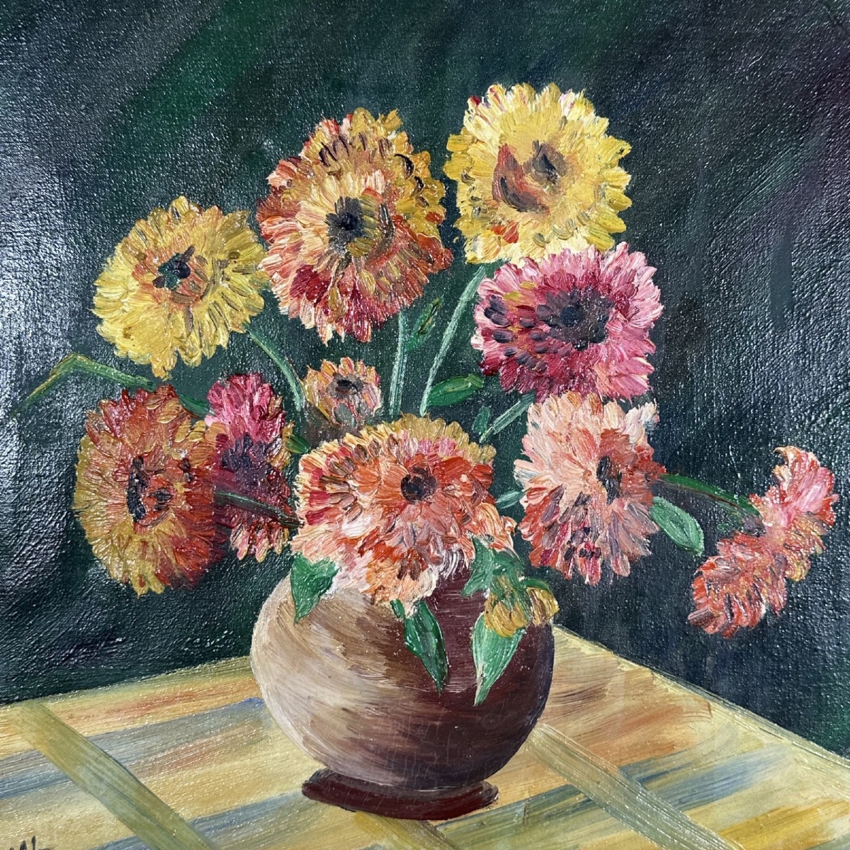 Huile sur toile nature morte bouquet de fleurs XXe par L. Dupal-photo-4