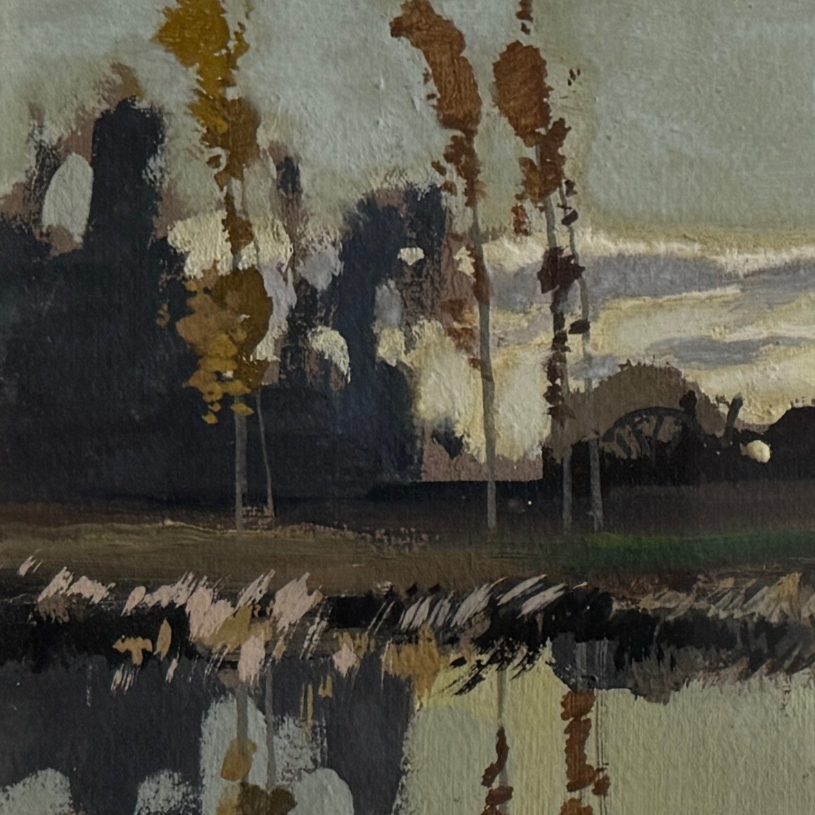 Aquarelle sur papier par Lucien Péri plan d'eau et arbres élancés -photo-2