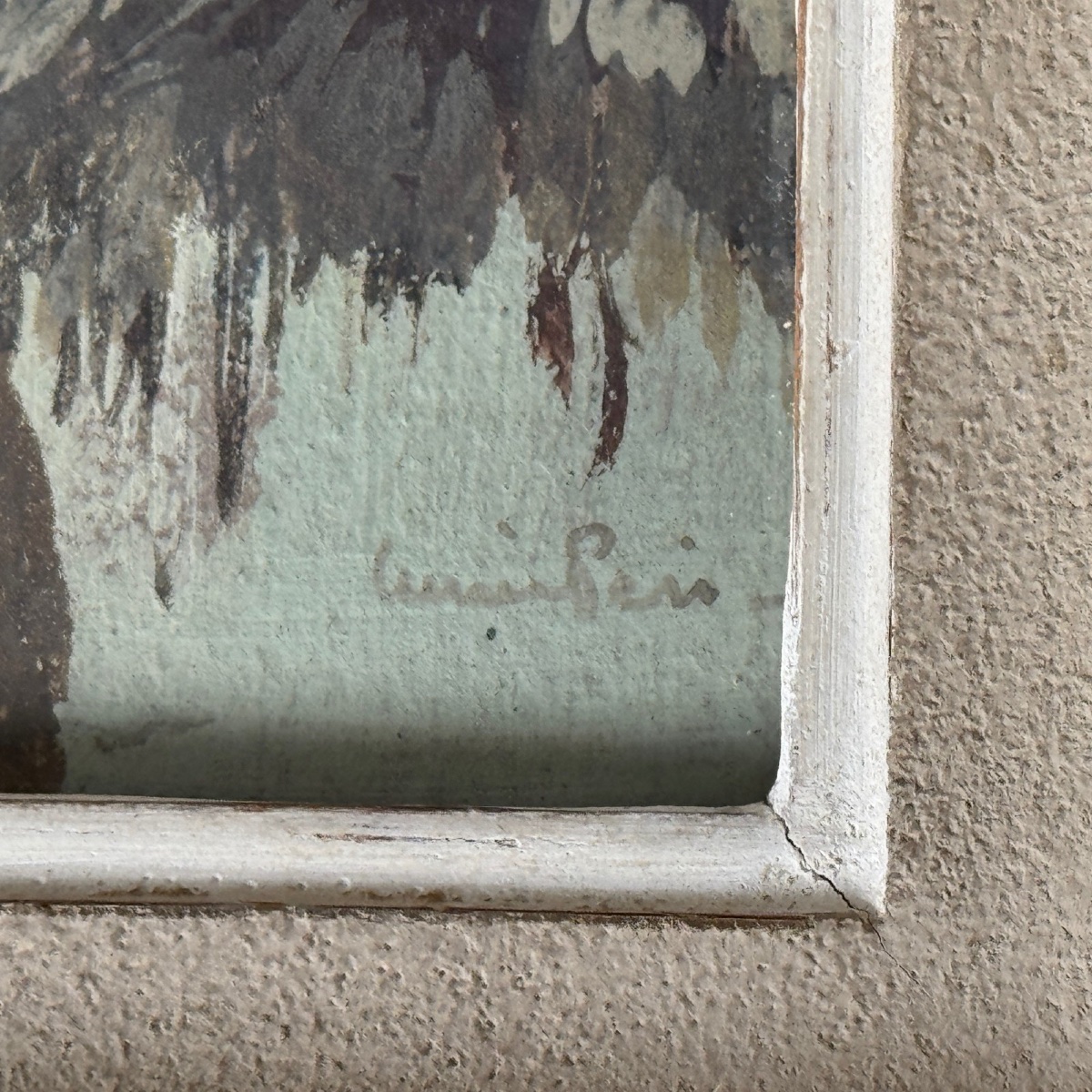 Aquarelle sur papier par Lucien Péri plan d'eau et arbres élancés -photo-4