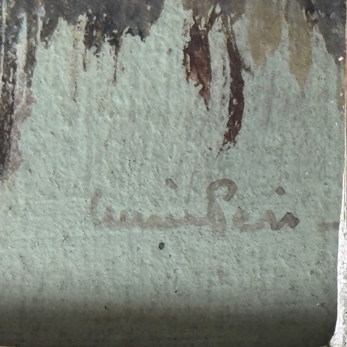 Aquarelle sur papier par Lucien Péri plan d'eau et arbres élancés -photo-5