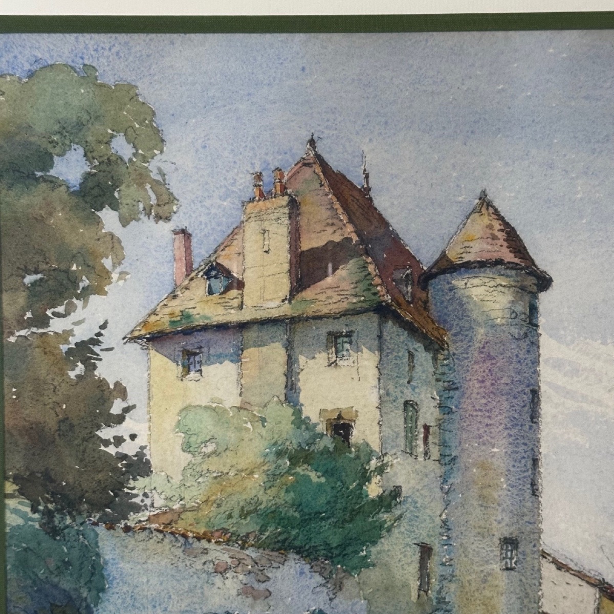 Aquarelle sur papier représentant une propriété par G. Tribel 1943-photo-3