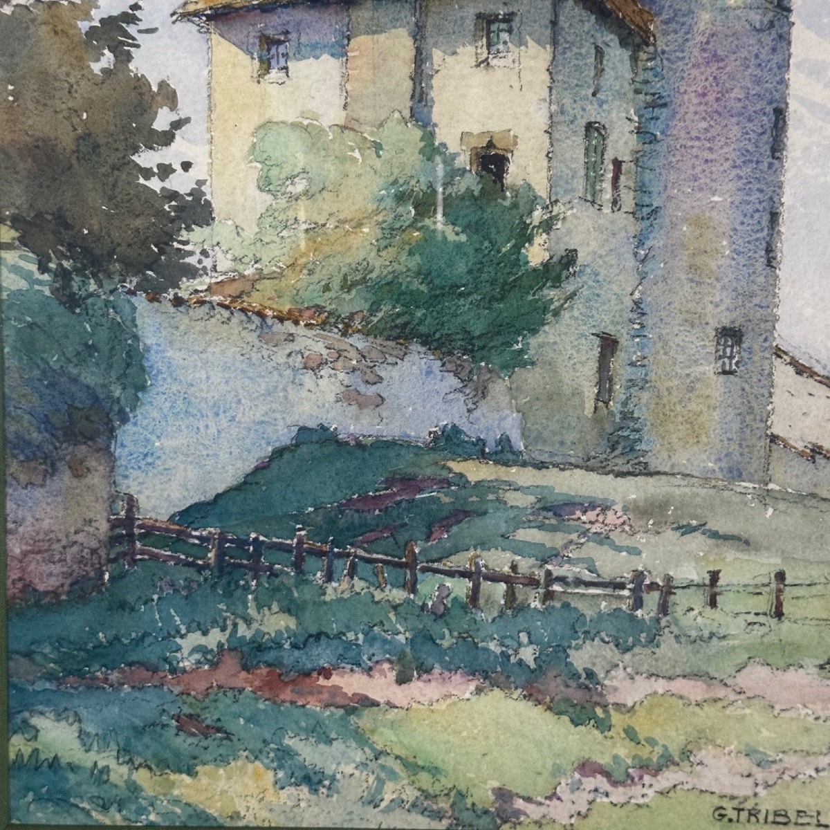 Aquarelle sur papier représentant une propriété par G. Tribel 1943-photo-4