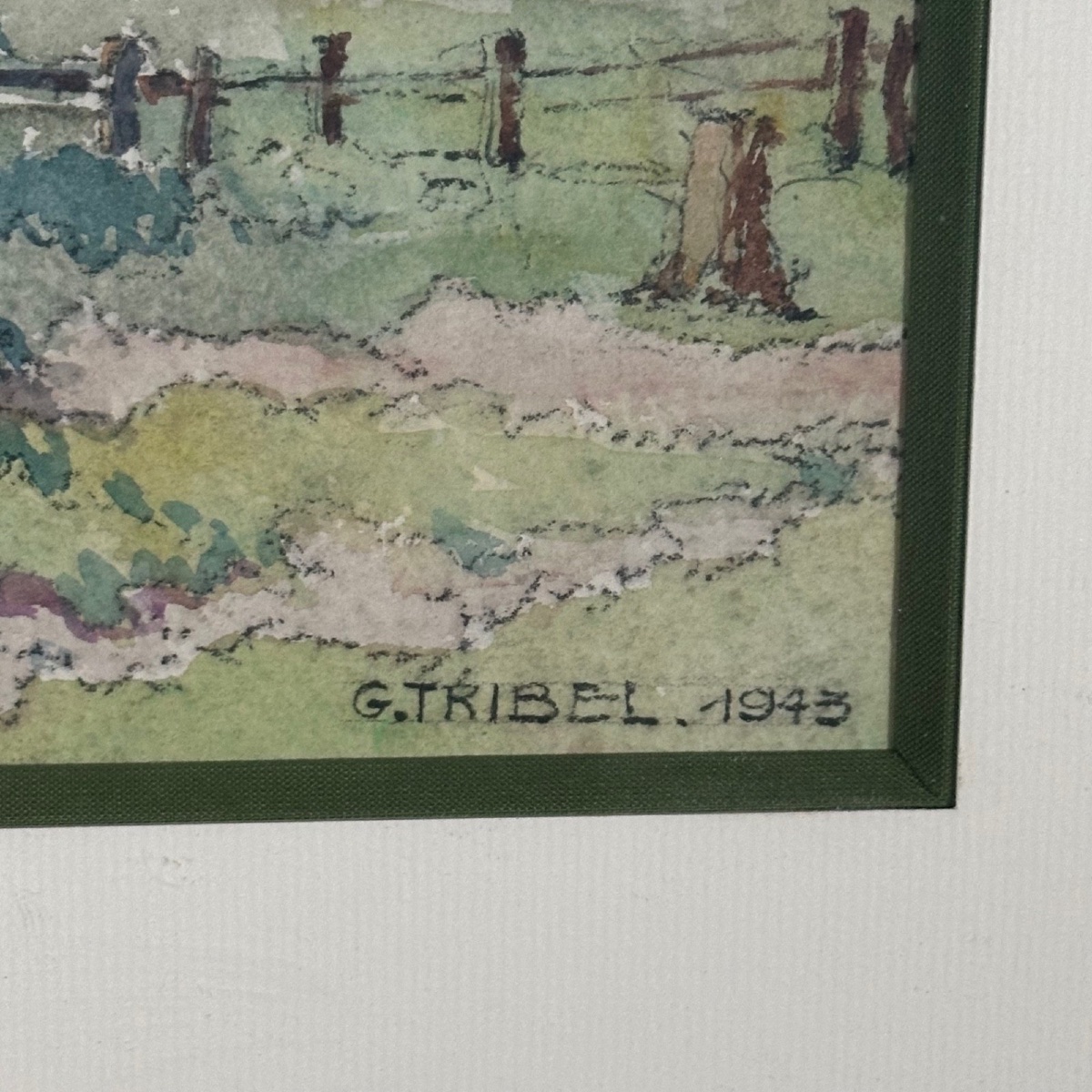 Aquarelle sur papier représentant une propriété par G. Tribel 1943-photo-3