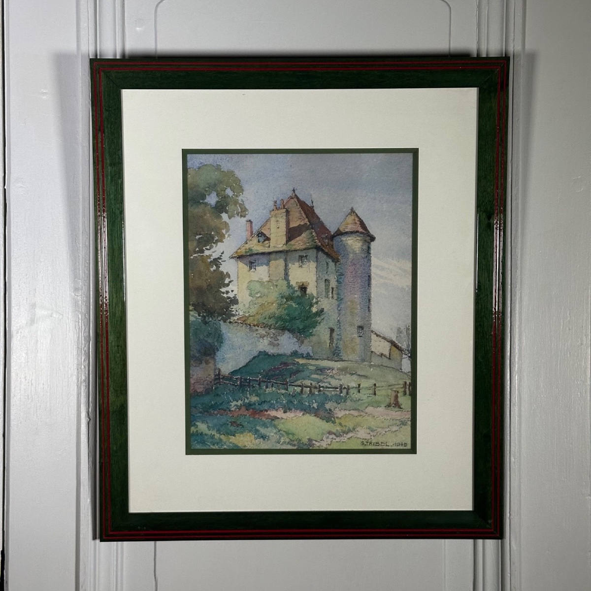 Aquarelle sur papier représentant une propriété par G. Tribel 1943