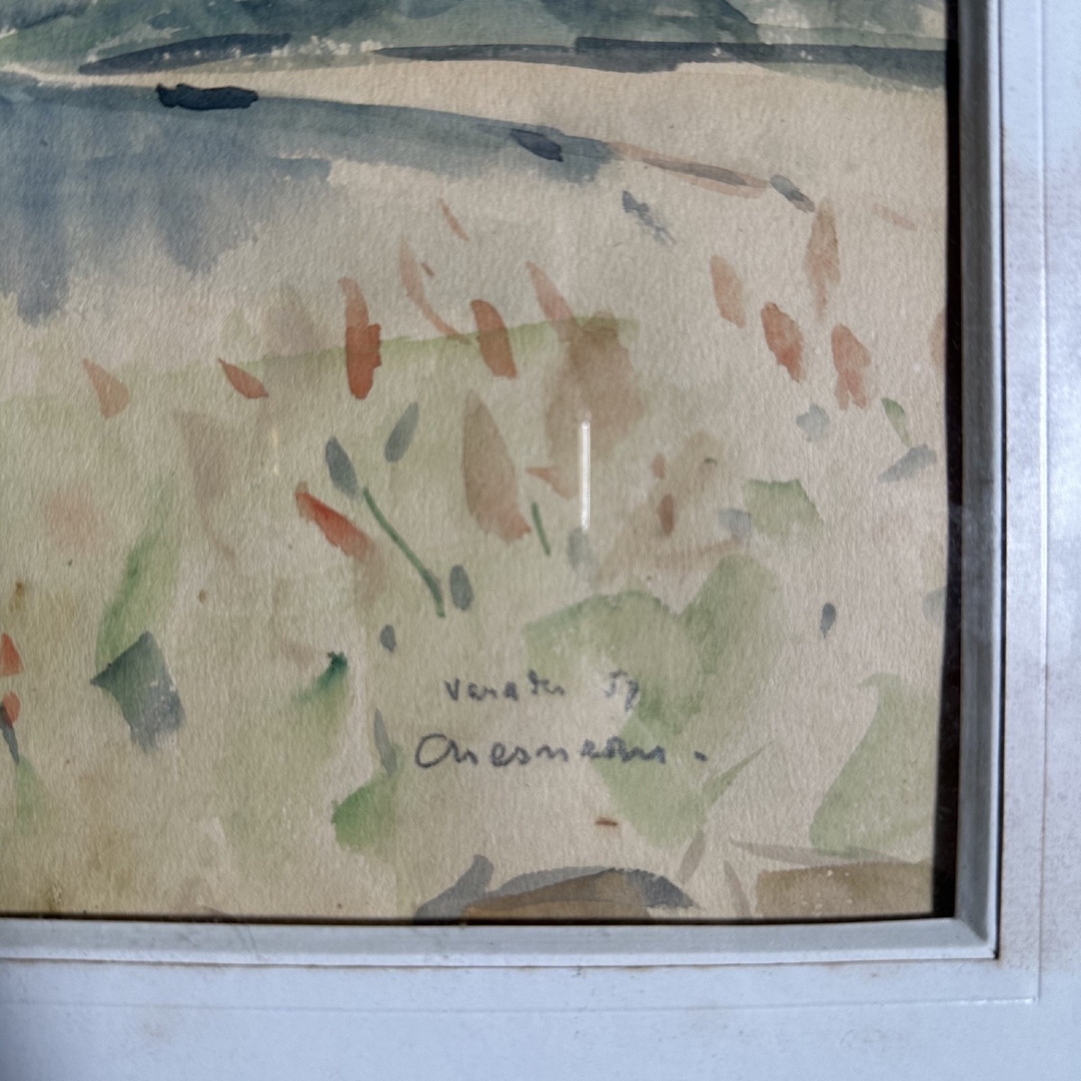 Aquarelle sur papier paysage bord de Loire 1957 par Marcel Chesneau-photo-3
