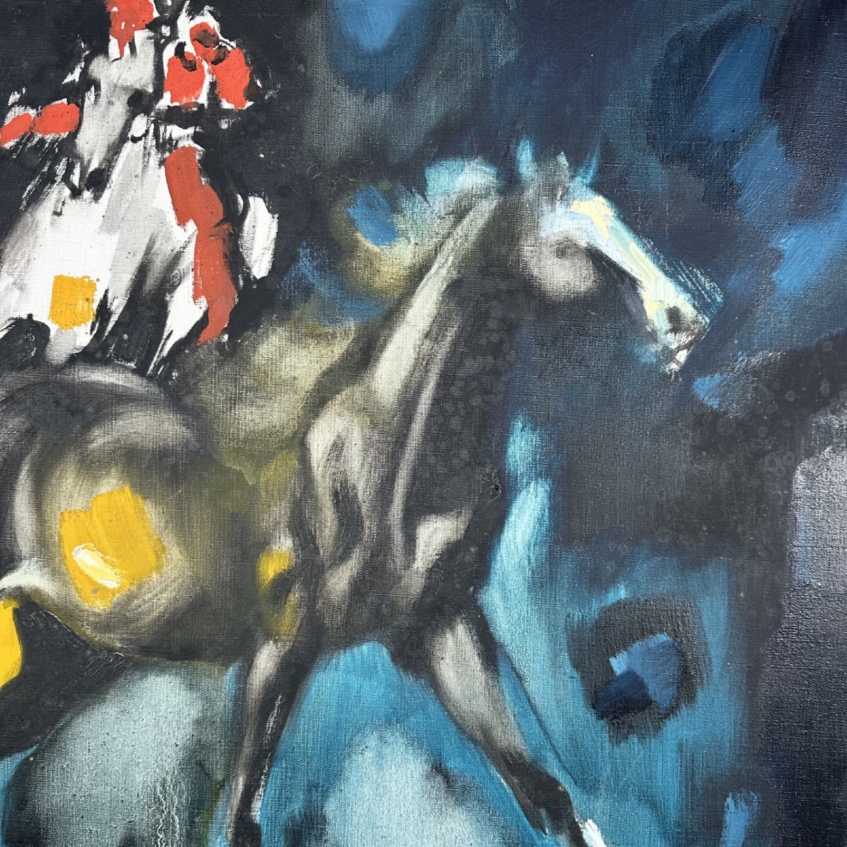 Huile sur toile par Henri Yvergniaux représentant des chevaux 1973 -photo-4