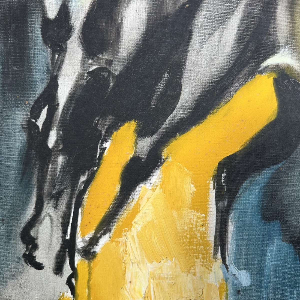 Huile sur toile par Henri Yvergniaux représentant des chevaux 1973 -photo-1