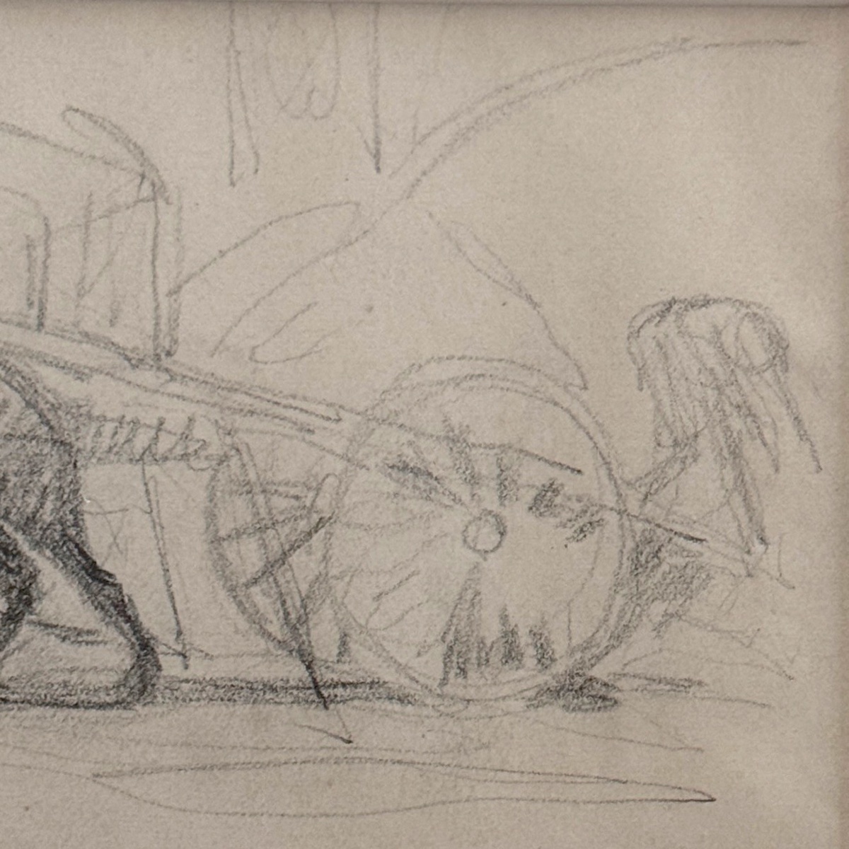 Dessin esquisse représentant un attelage avec des chevaux de trait XXe-photo-1
