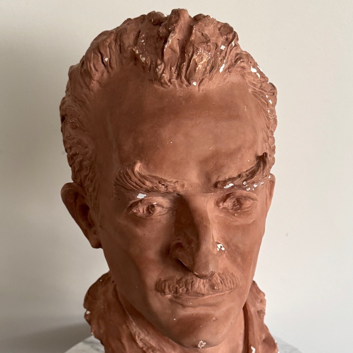 1930 Plaster Studio Bust, Man With Moustache-photo-2