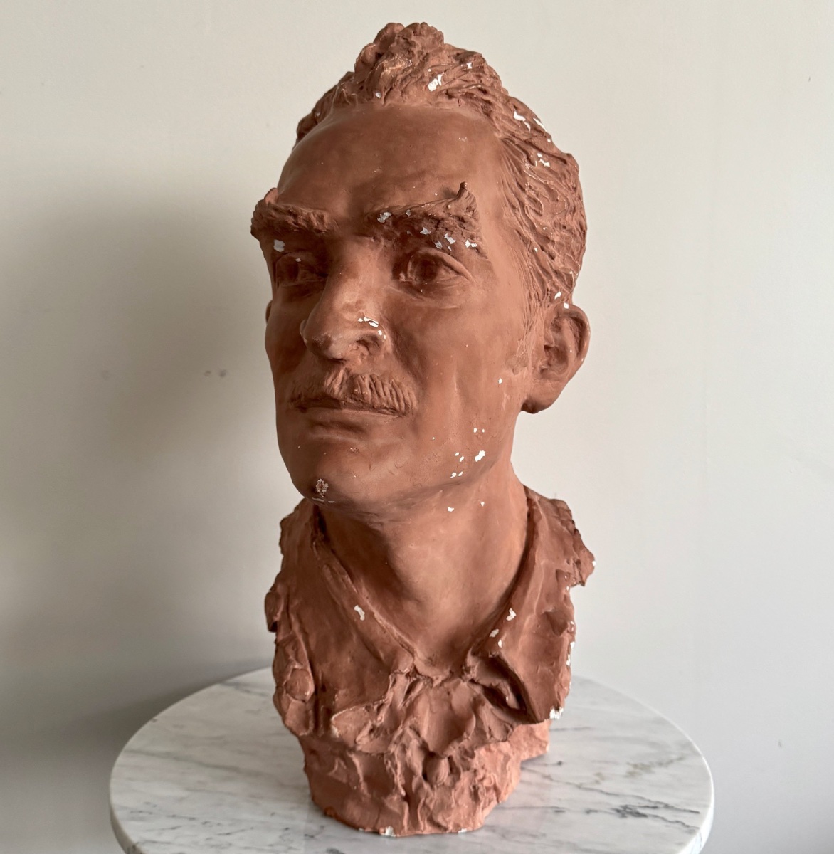 1930 Plaster Studio Bust, Man With Moustache