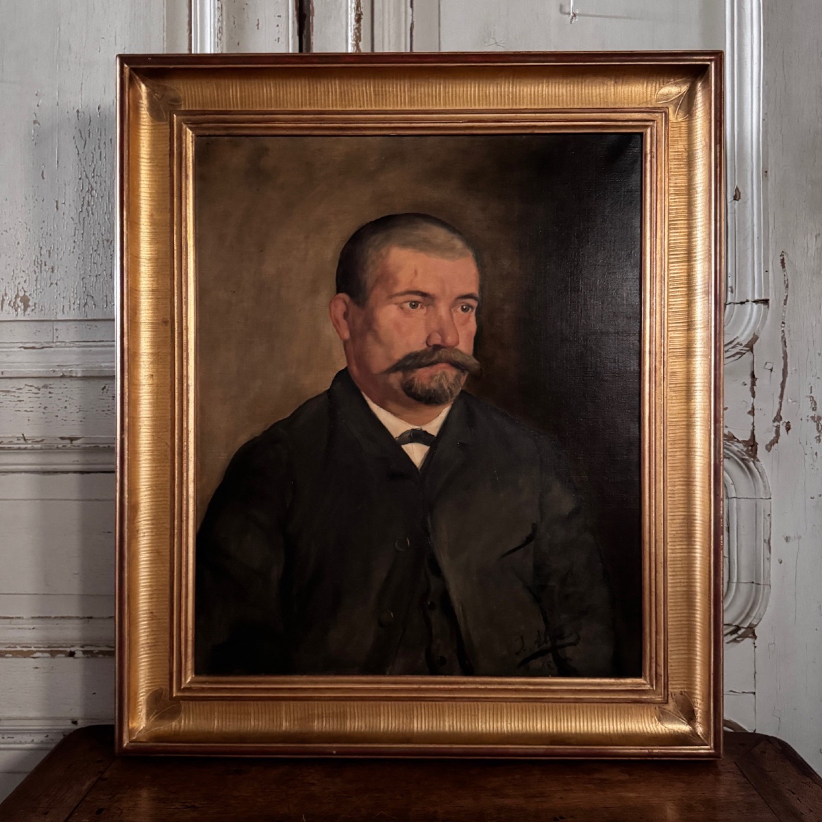 Oil On Canvas Portrait 19th Century 1888 Man With Moustache By J. Abrol