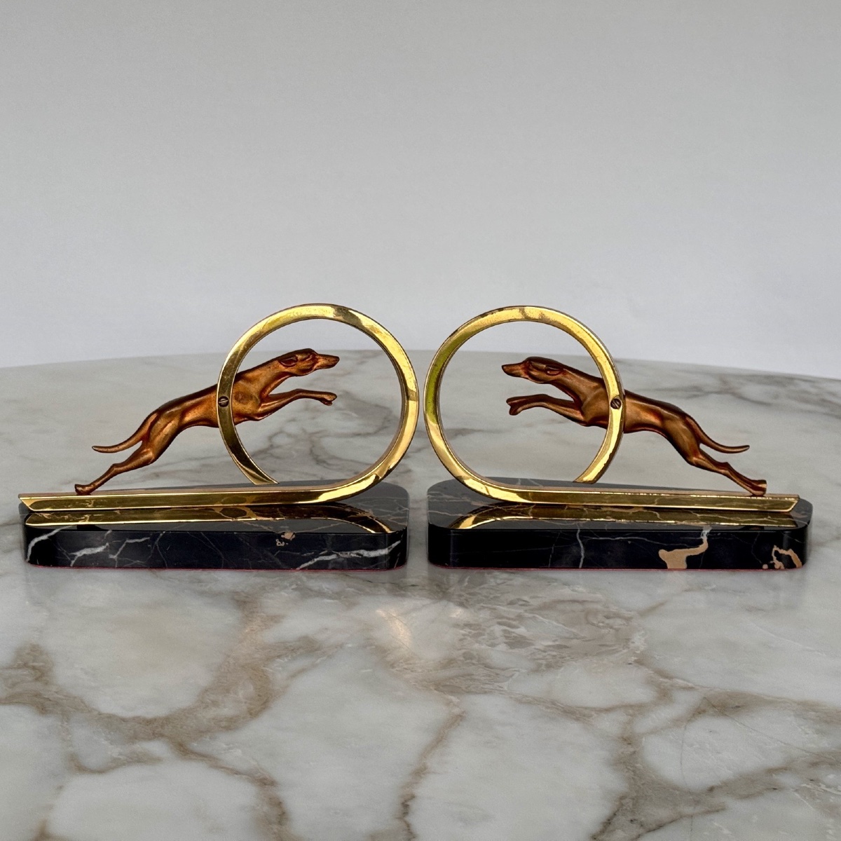 Pair Of Art Deco 1930 Bronze Bookends With Greyhound Design