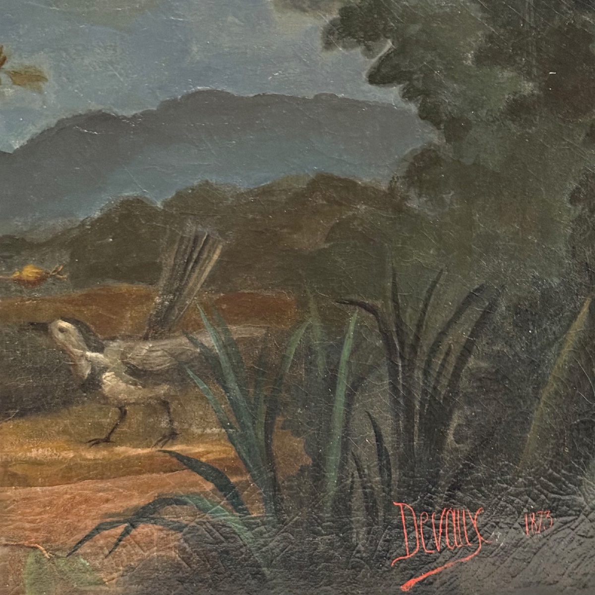 Huile sur toile par Devaux nature morte au lièvre et aux fleurs 1873 -photo-3