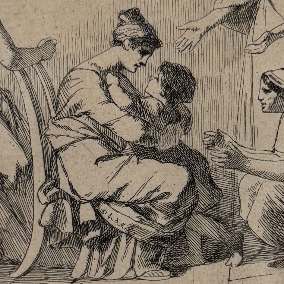 Gravure ancienne par Leopold Flameng représentant une scène à l'Antique -photo-4