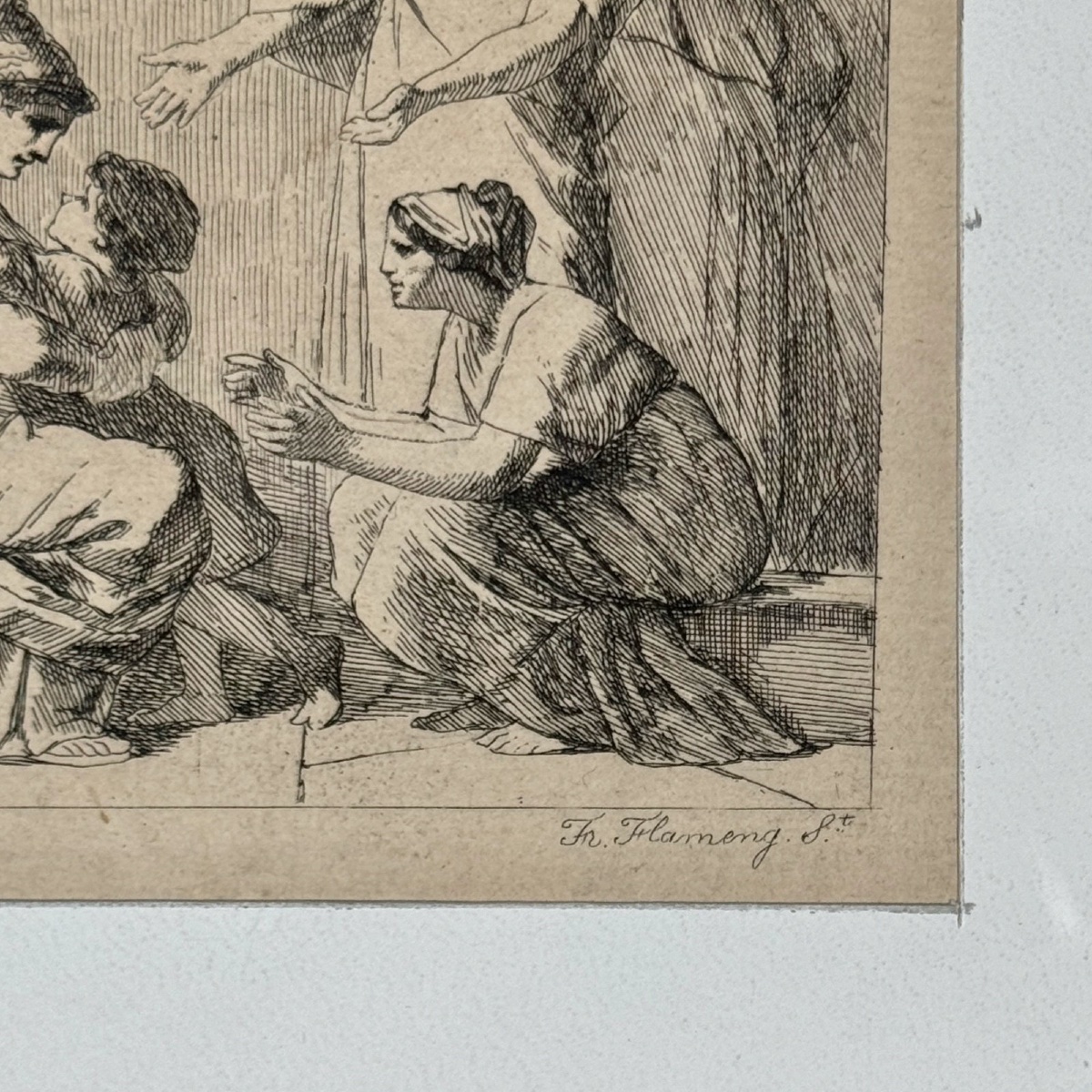Gravure ancienne par Leopold Flameng représentant une scène à l'Antique -photo-2