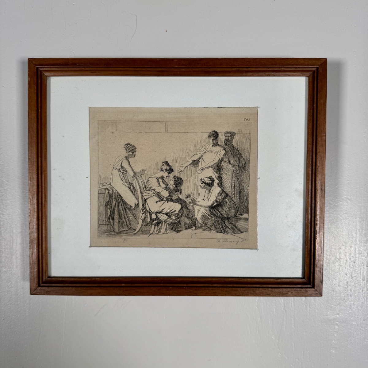 Gravure ancienne par Leopold Flameng représentant une scène à l'Antique 