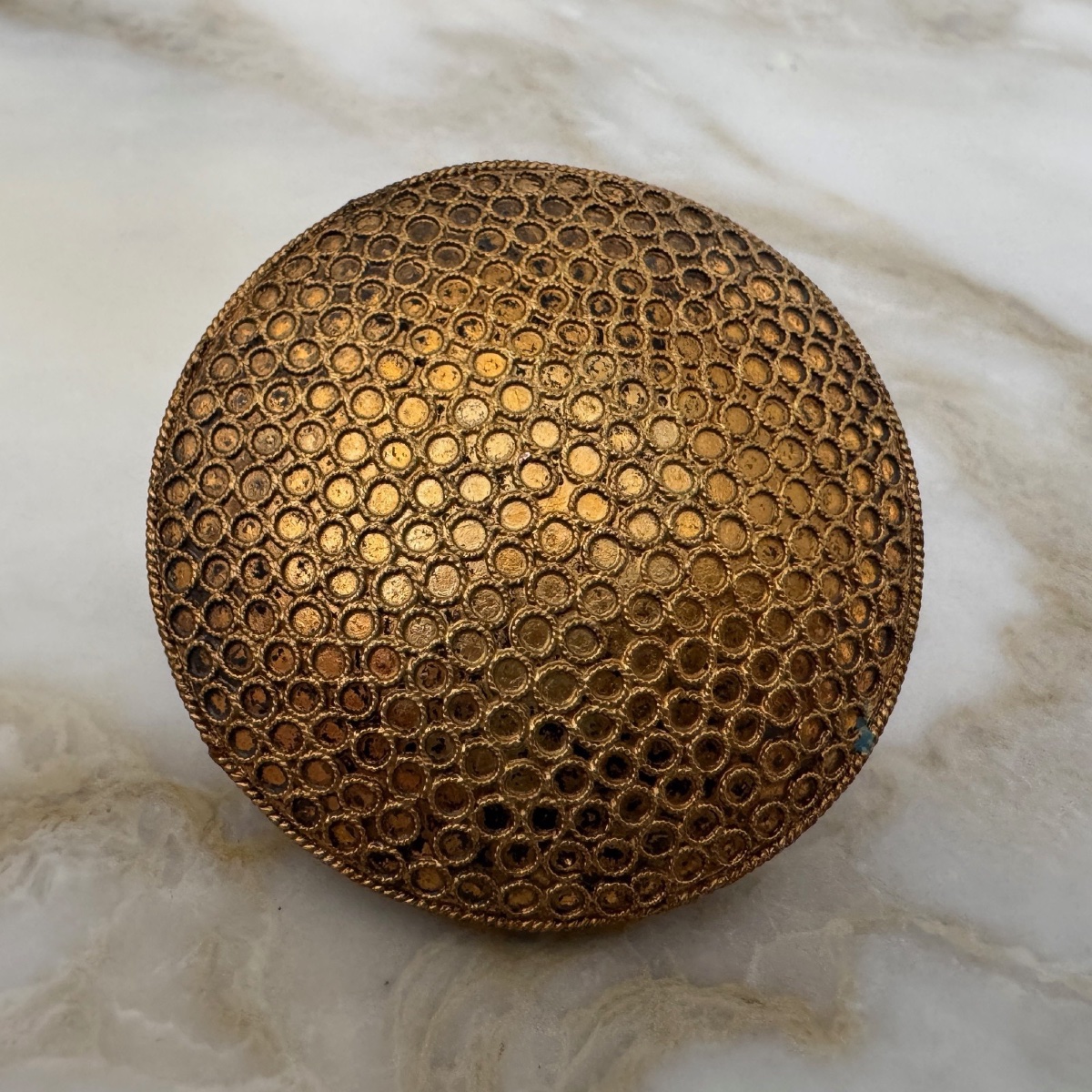 Boite poudrier en métal doré ornementé de micro-mosaïque XIXe-photo-2
