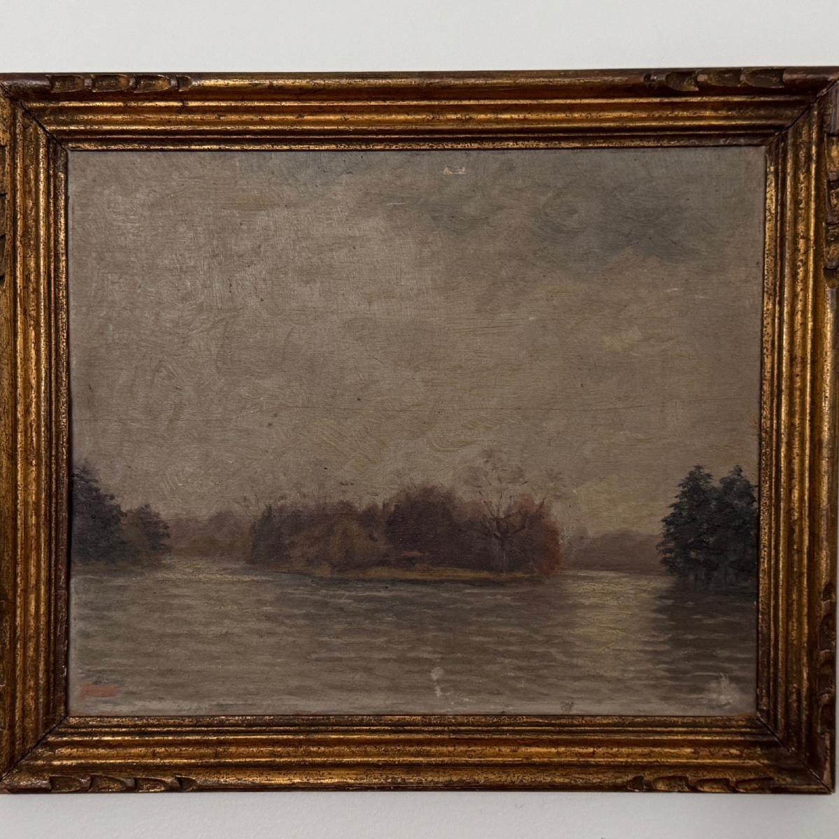 Oil On Panel By G. Finot An Islet On A Pond Early 20th Century-photo-2