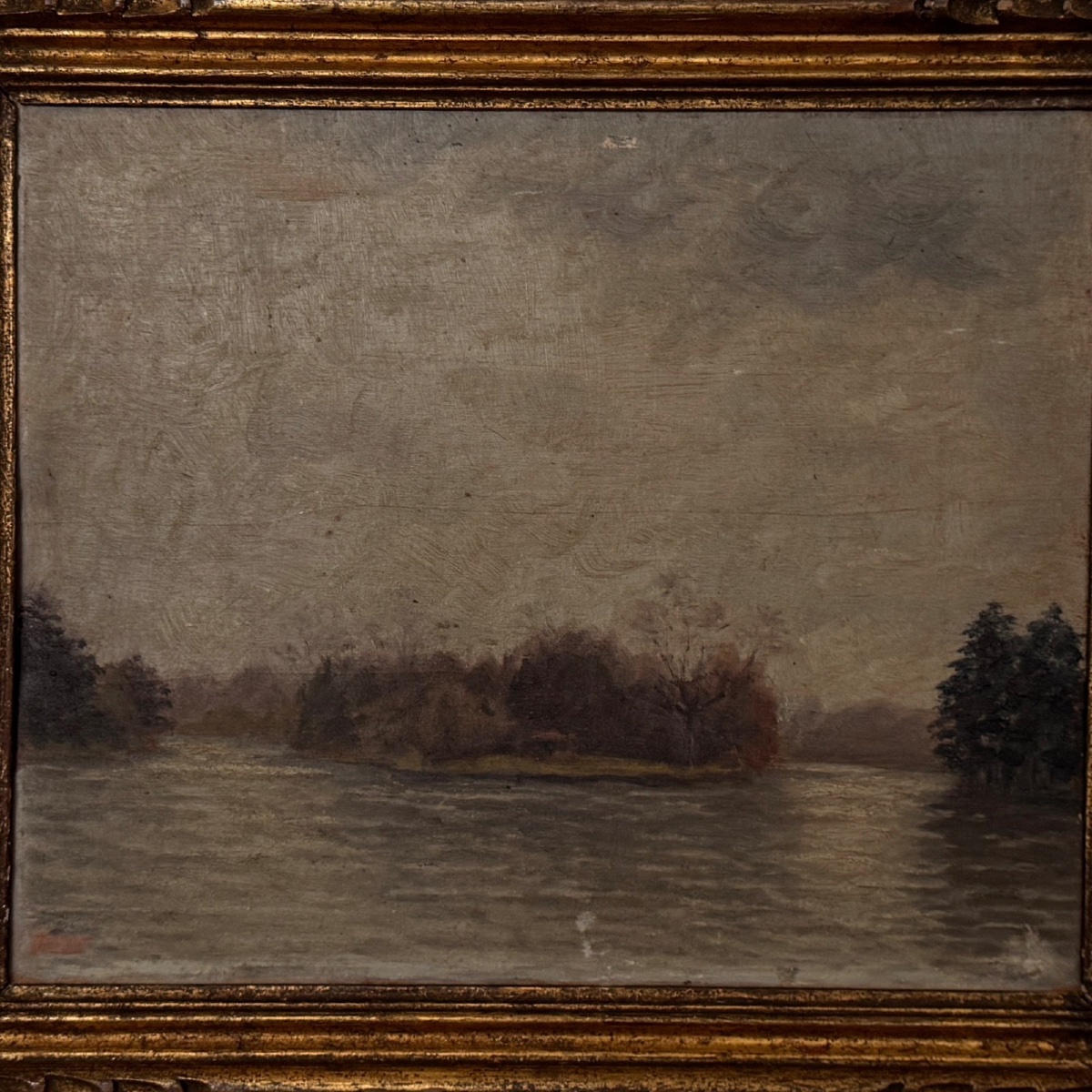 Oil On Panel By G. Finot An Islet On A Pond Early 20th Century-photo-3