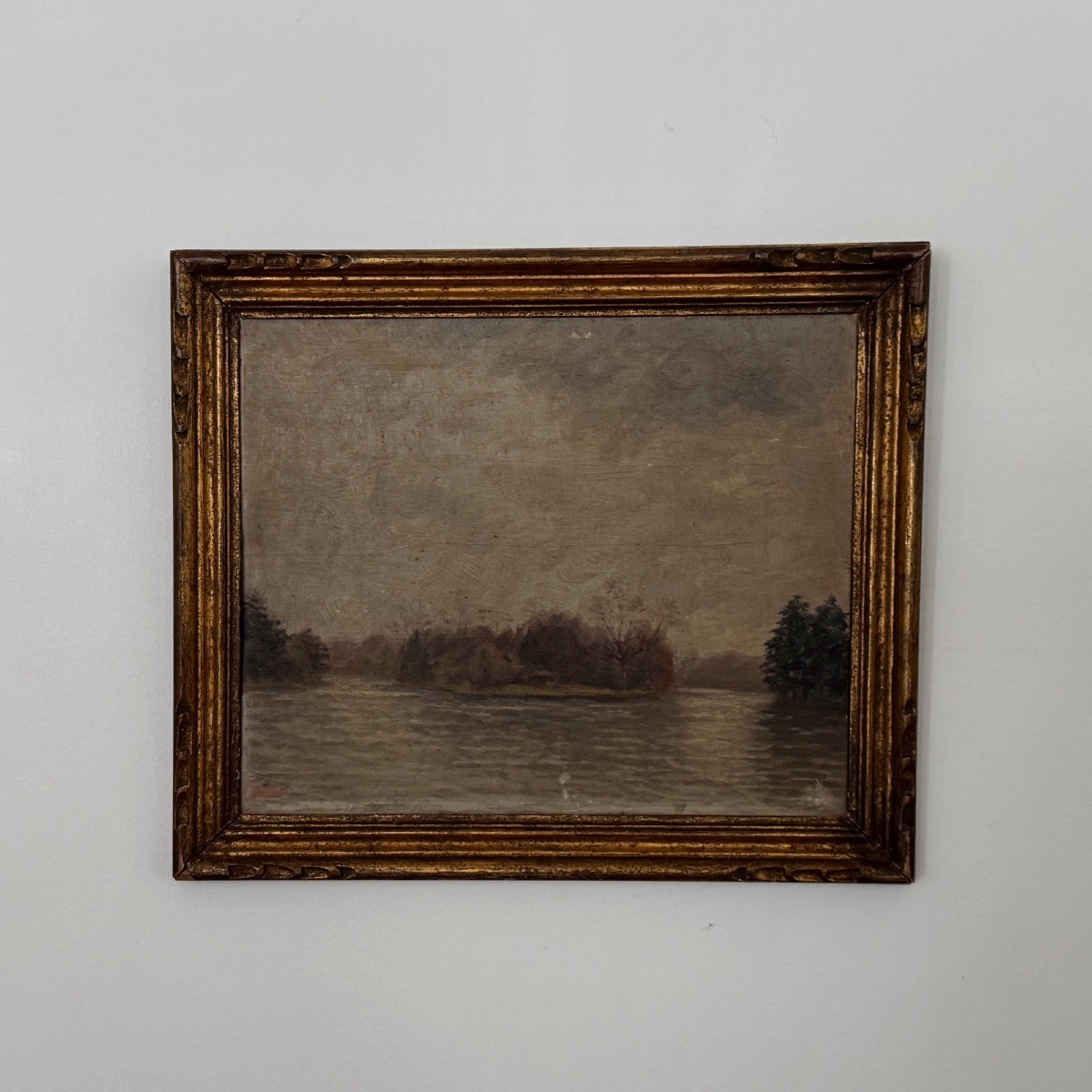 Oil On Panel By G. Finot An Islet On A Pond Early 20th Century