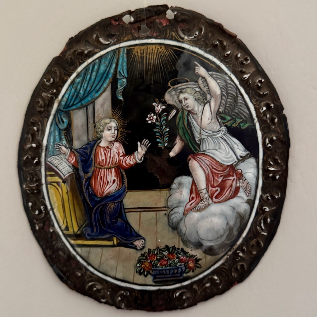 17th Century Limoges Enamel Depicting The Annunciation To Mary-photo-2