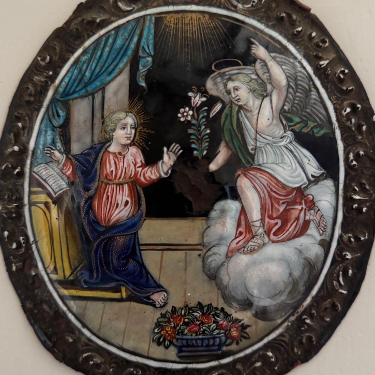 17th Century Limoges Enamel Depicting The Annunciation To Mary-photo-3
