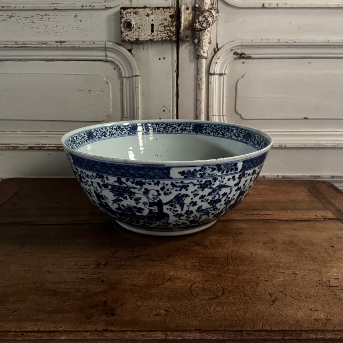 Large Chinese Blue Porcelain Bowl With Dragon Design 18th Century