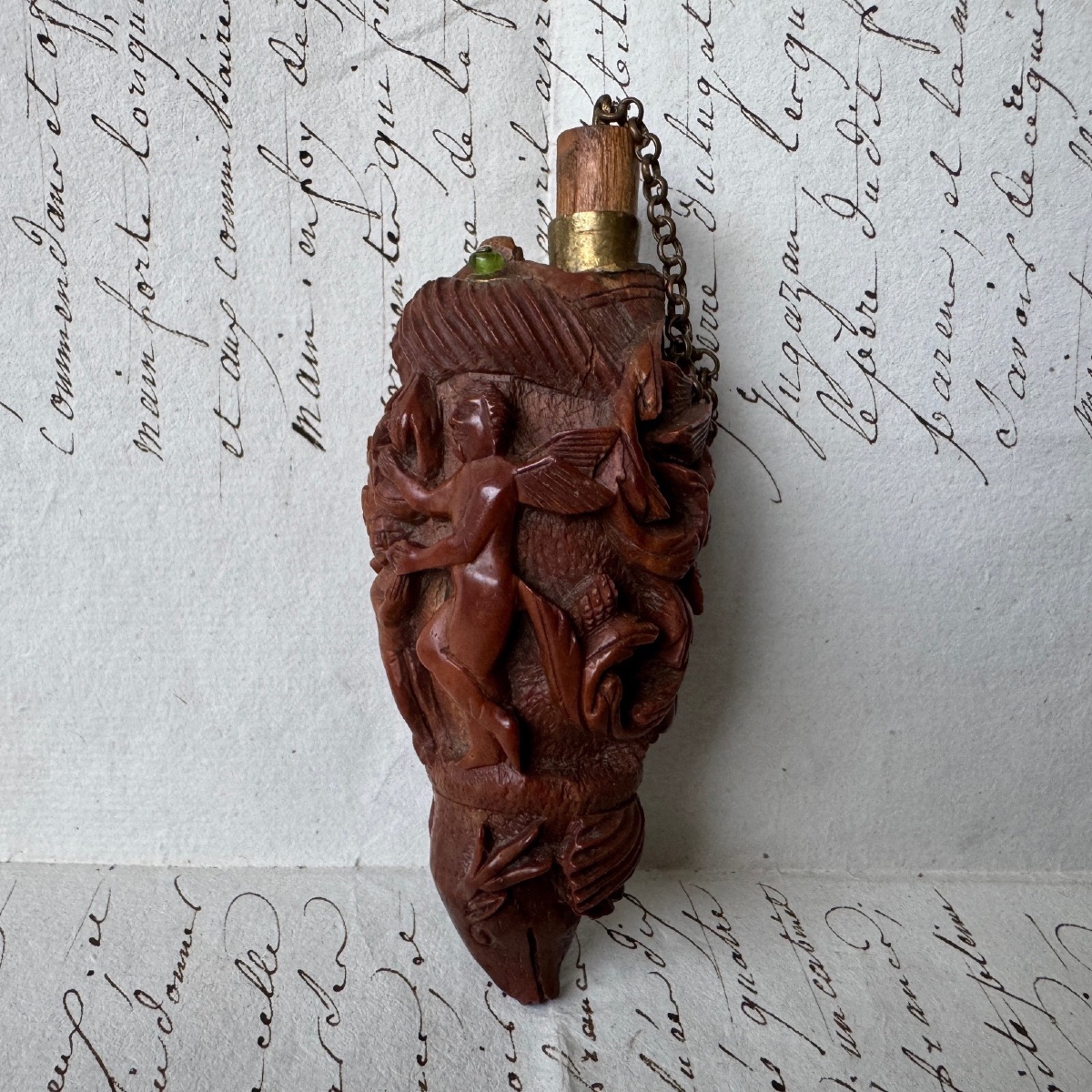 19th-century Corozo Snuffbox With Angel Decoration -photo-2