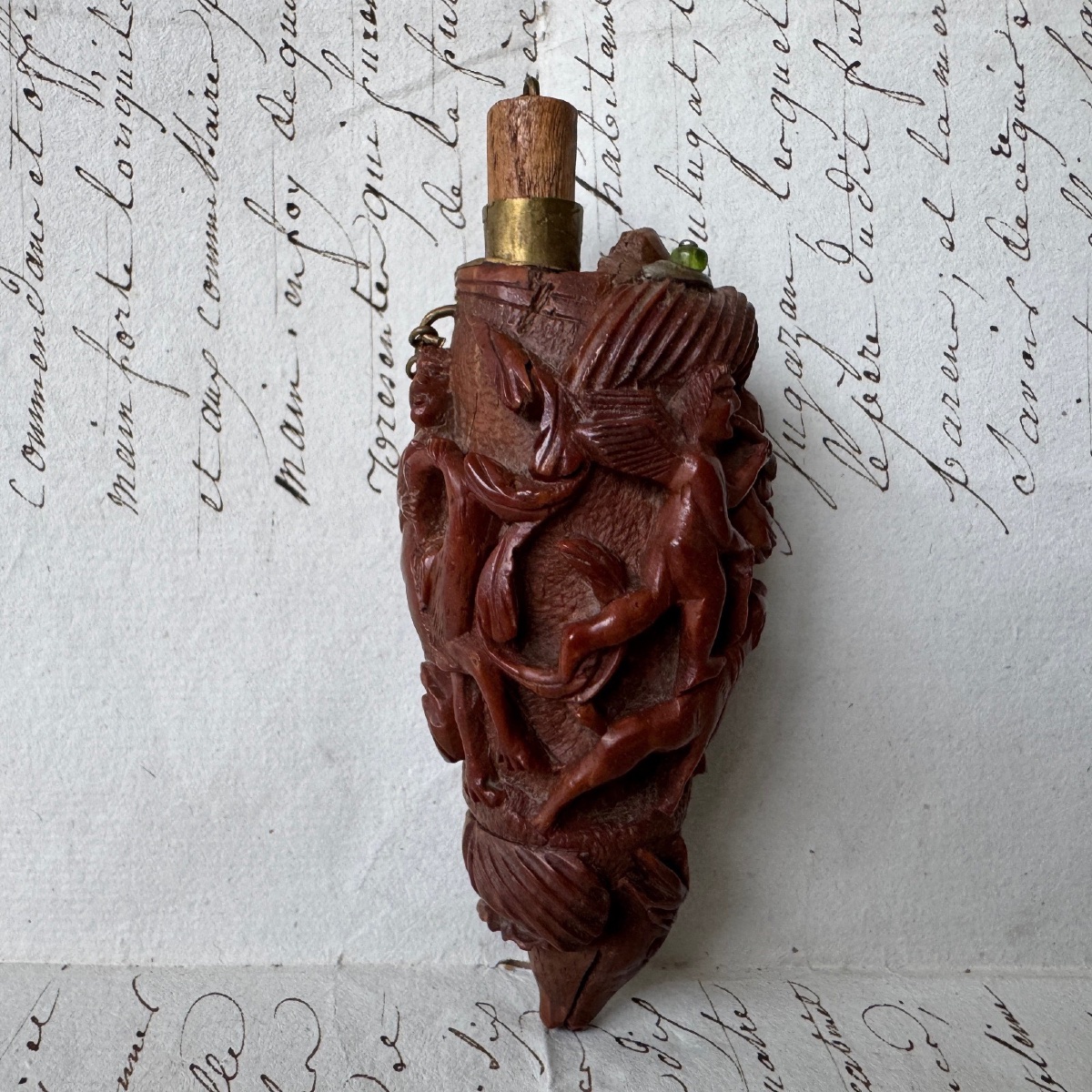 19th-century Corozo Snuffbox With Angel Decoration -photo-4
