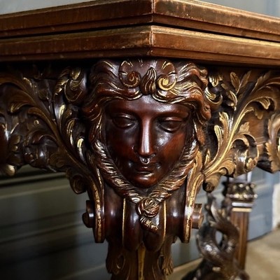 19th-century Italian Walnut Coffee Table Upholstered In Cordoba Leather -photo-4