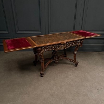 19th-century Italian Walnut Coffee Table Upholstered In Cordoba Leather -photo-5