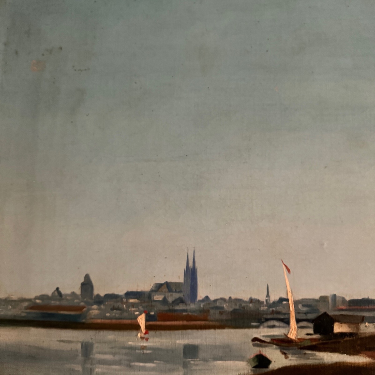 Huile sur toile bord de rivière fin XIXe monogramme AT -photo-2