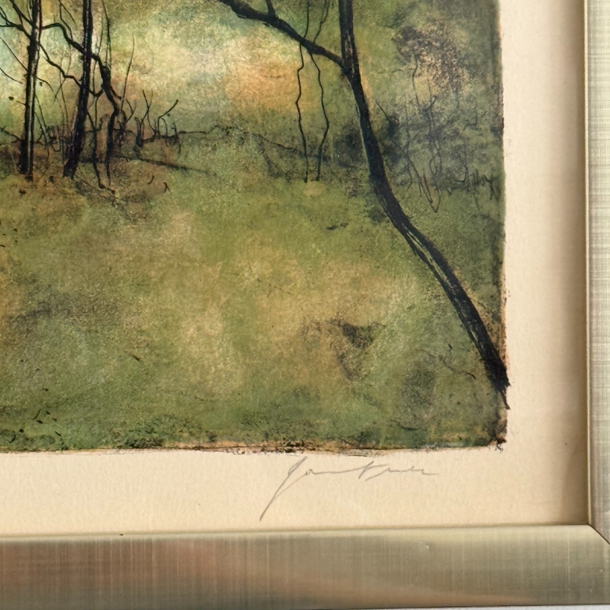 Lithographie encadrée signée Bernard Gantner EA 13/25 paysage d'étang-photo-4