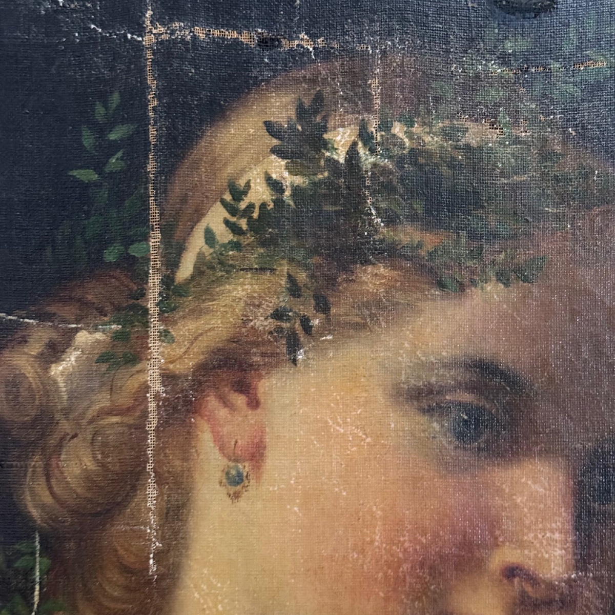 Huile sur toile portrait milieu du XIXe jeune fille en prière -photo-2