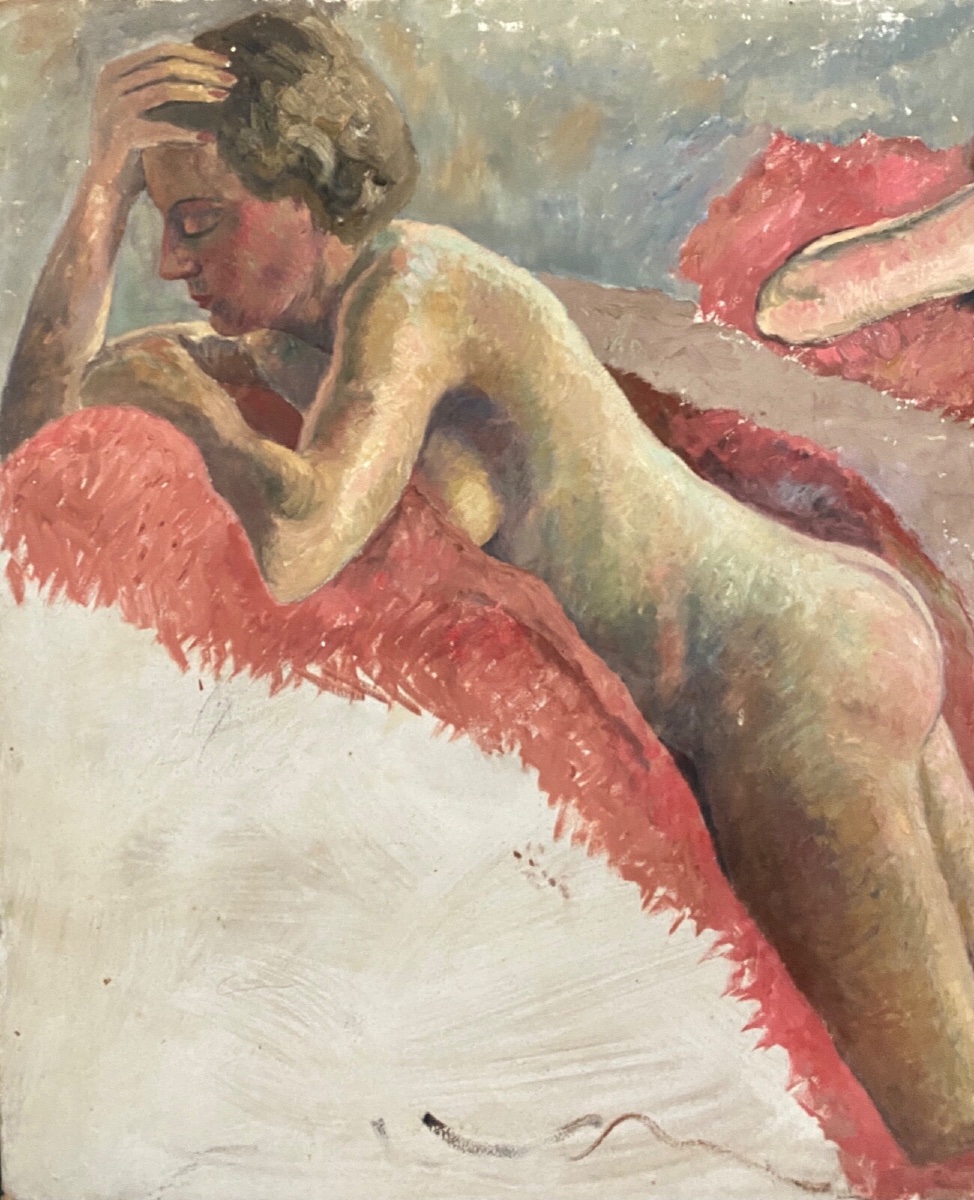 Portrait de femmes nues allongées atelier de Guillot Rafaillac huile -photo-3