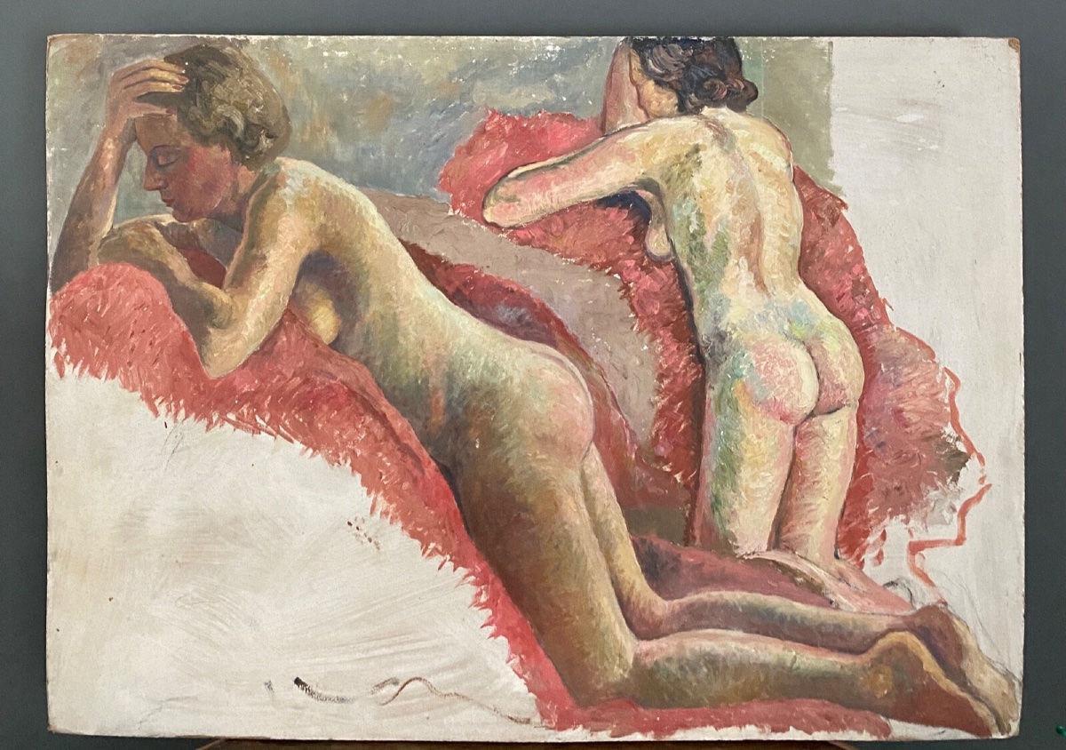 Portrait de femmes nues allongées atelier de Guillot Rafaillac huile 