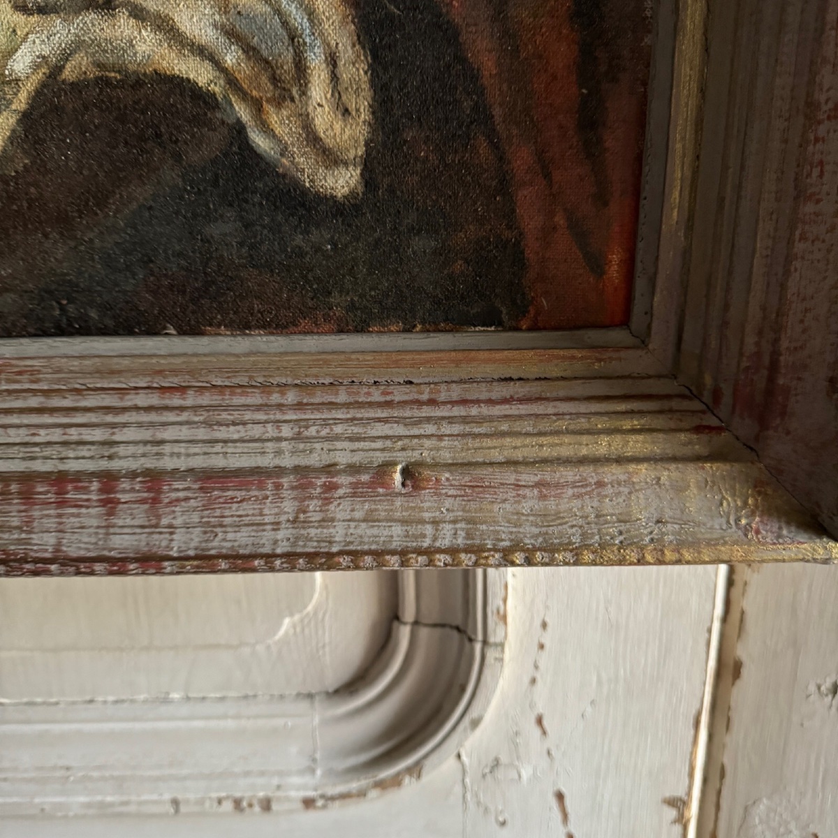 Oil On Canvas, 20th-century Still Life With Fruit And A Dish Towel, Whitewashed Frame, A5544-photo-2