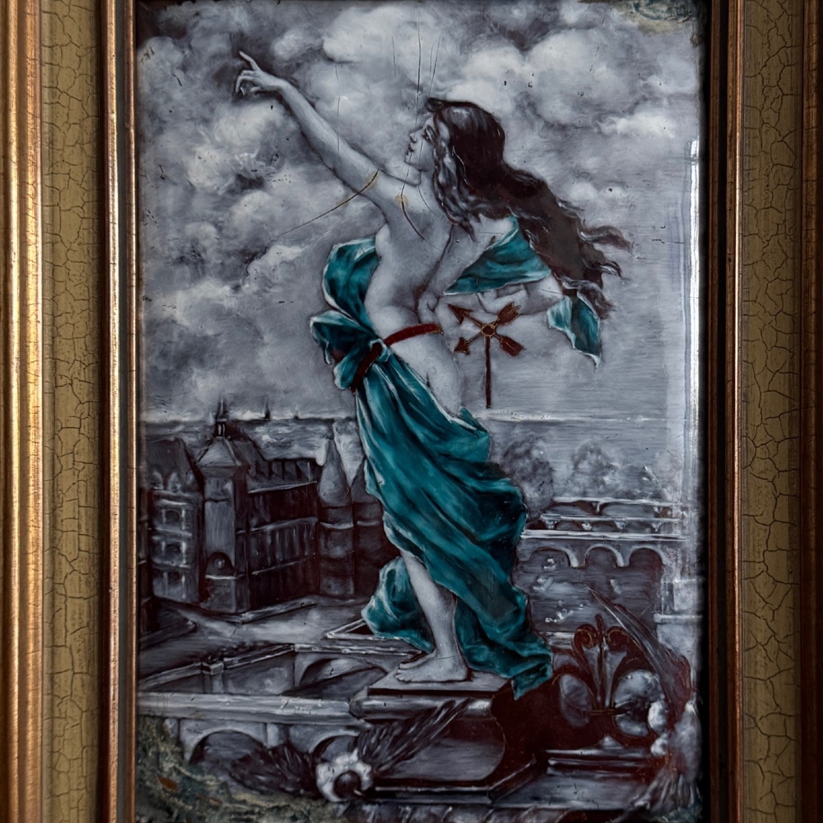 Plaque en émail représentant une femme à l'Antique fin XIXe-photo-3