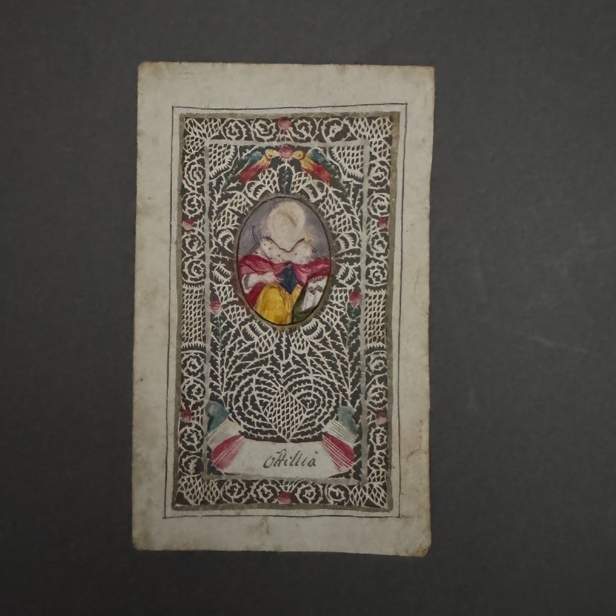 18th-century Hand-painted Lace Canivet Depicting A Saint-photo-2