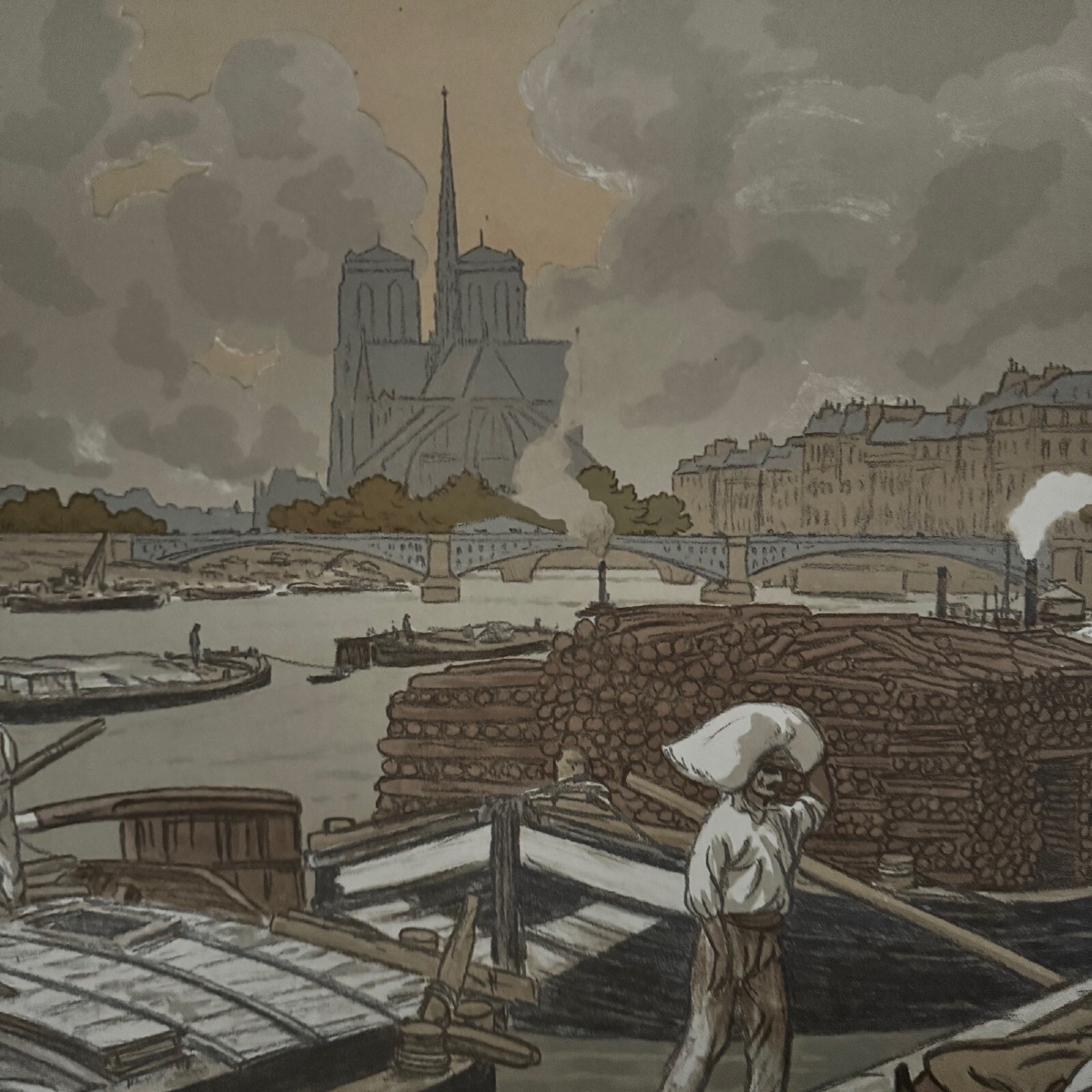 Lithographie par Henri Rivière Paysages Parisiens - Quai d'Austerlitz -photo-1