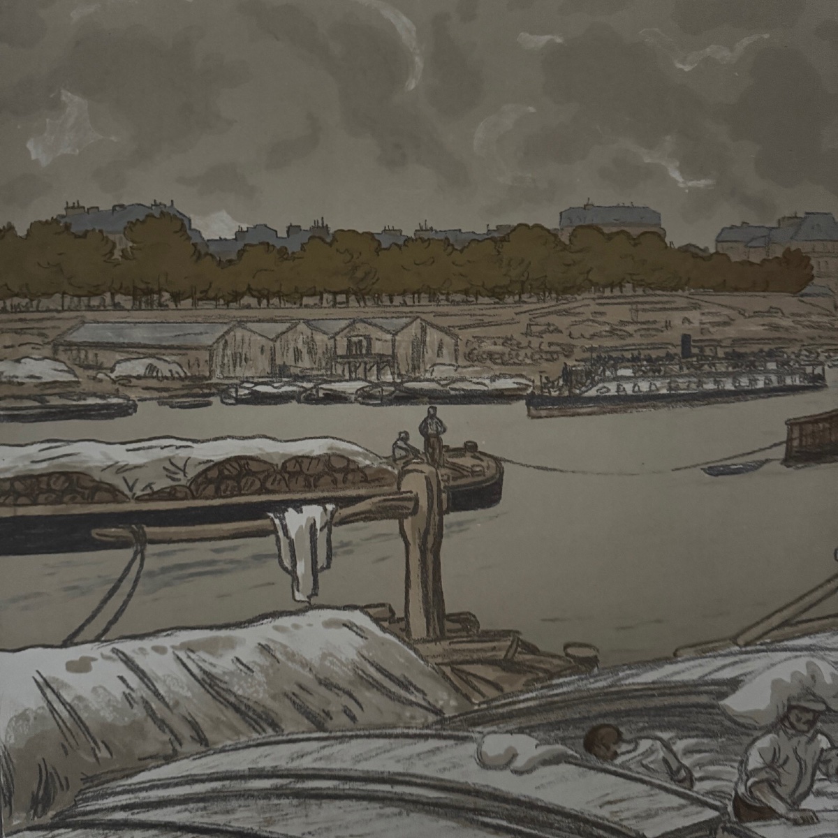 Lithographie par Henri Rivière Paysages Parisiens - Quai d'Austerlitz -photo-4