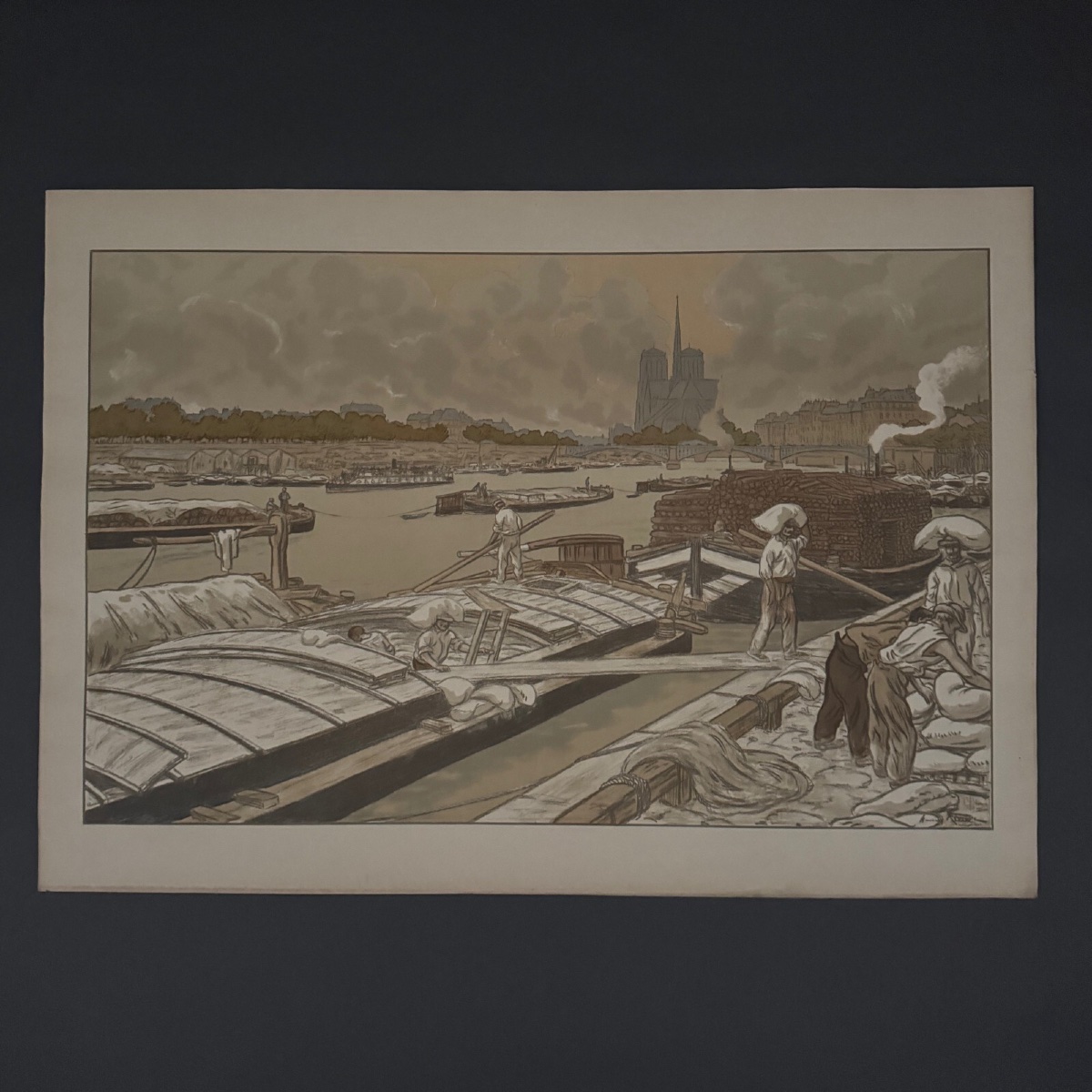 Lithographie par Henri Rivière Paysages Parisiens - Quai d'Austerlitz 