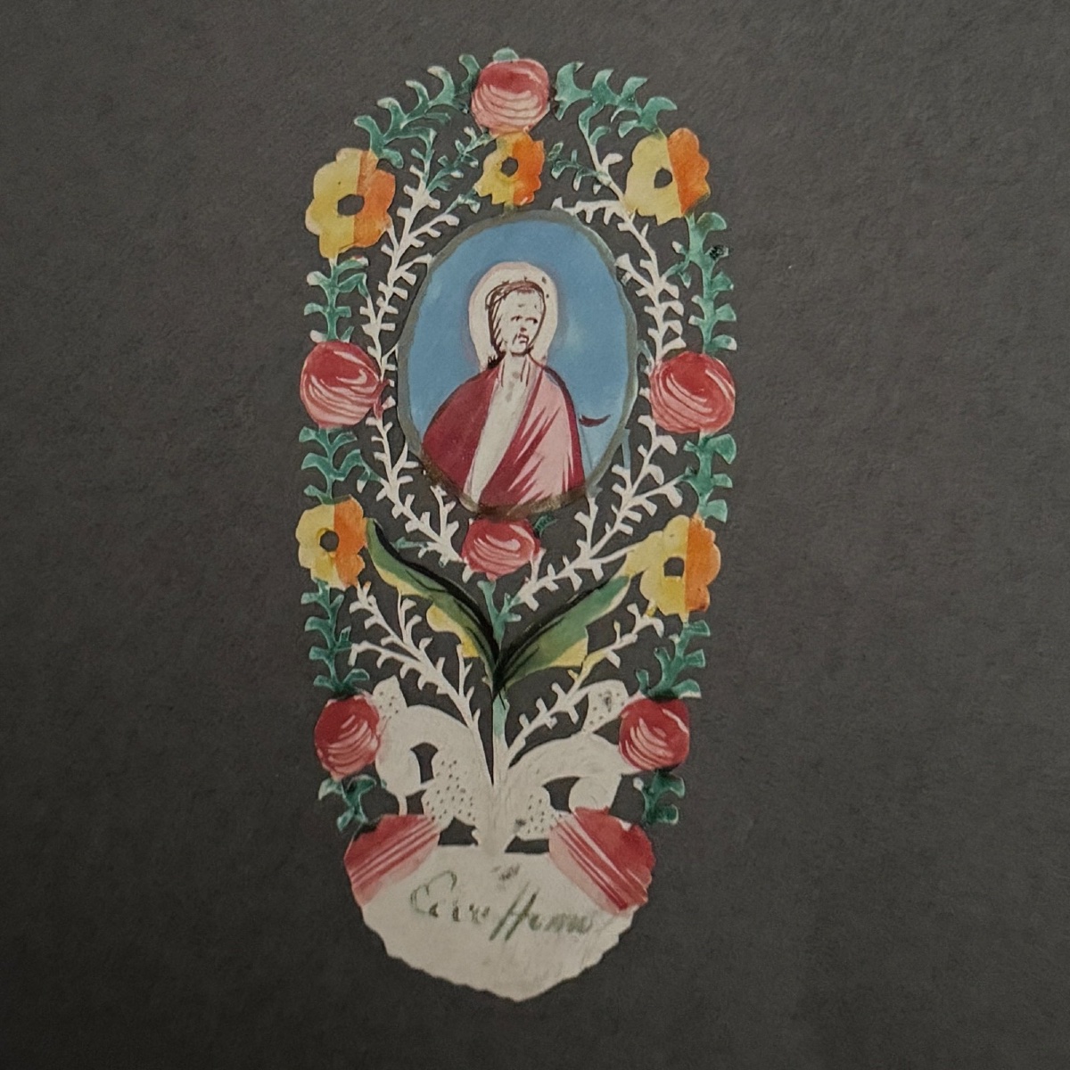 18th-century Hand-painted Gouache Canivet With A Saint Motif And Paper Lace Decoration -photo-2